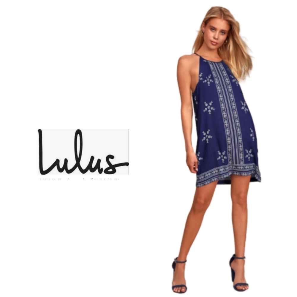 LULUS Halter Dress in Navy Blue